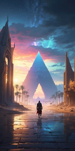 Ancient Egypt, Fantasy Landscape, Pyramid, Warrior Full HD iPhone Wallpaper Background