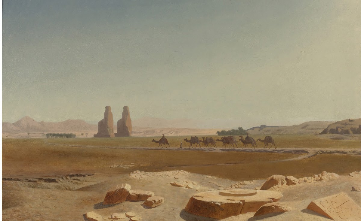 Caravan Passing The Colossi Of Memnon Thebes