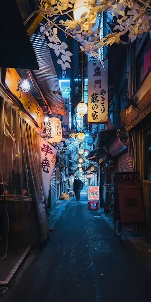 Alley, Building, Blue, Art, Neighbourhood Full HD iPhone Wallpaper Background