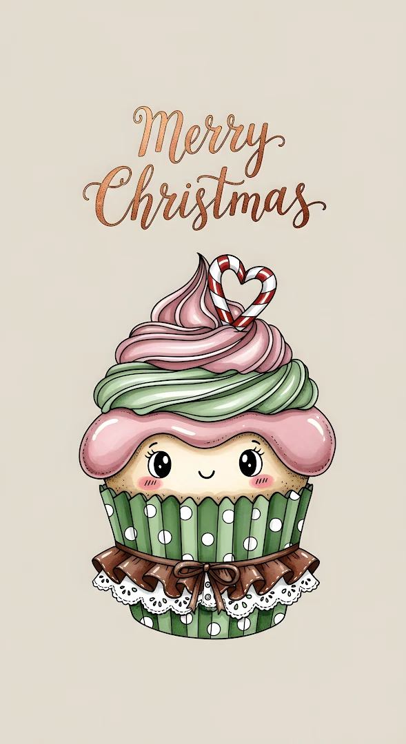 Cute Christmas Cupcake Drawing Festive Greeting