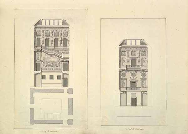 Leaf from Aedes Walpolianae mounted with two drawings a Side of the Staircase Ho