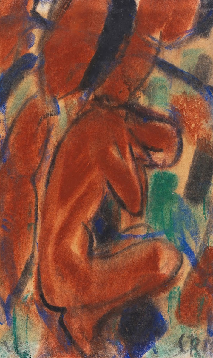 Akt hockende Frau 1917