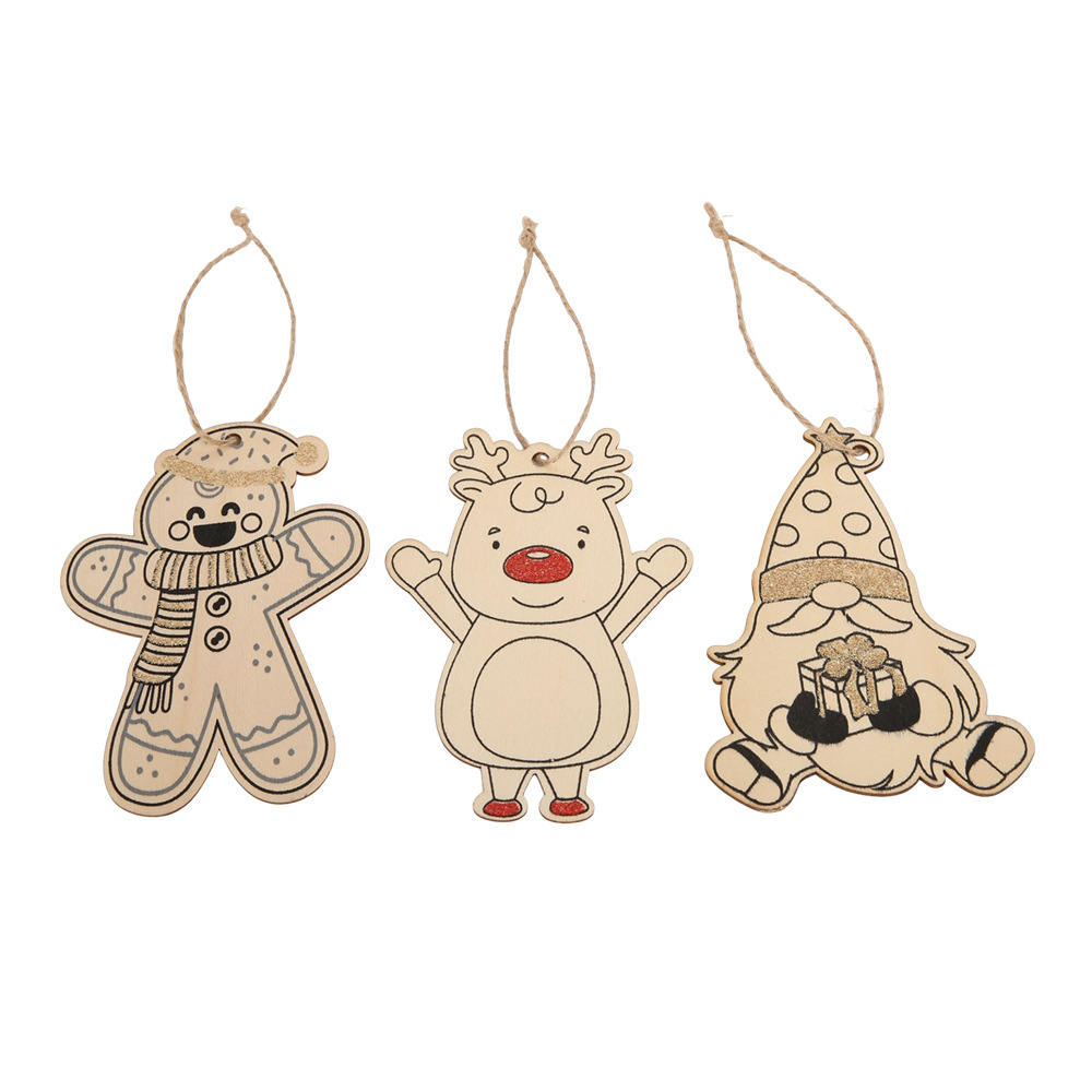 Christmas wooden pendant with reindeer and gnome design