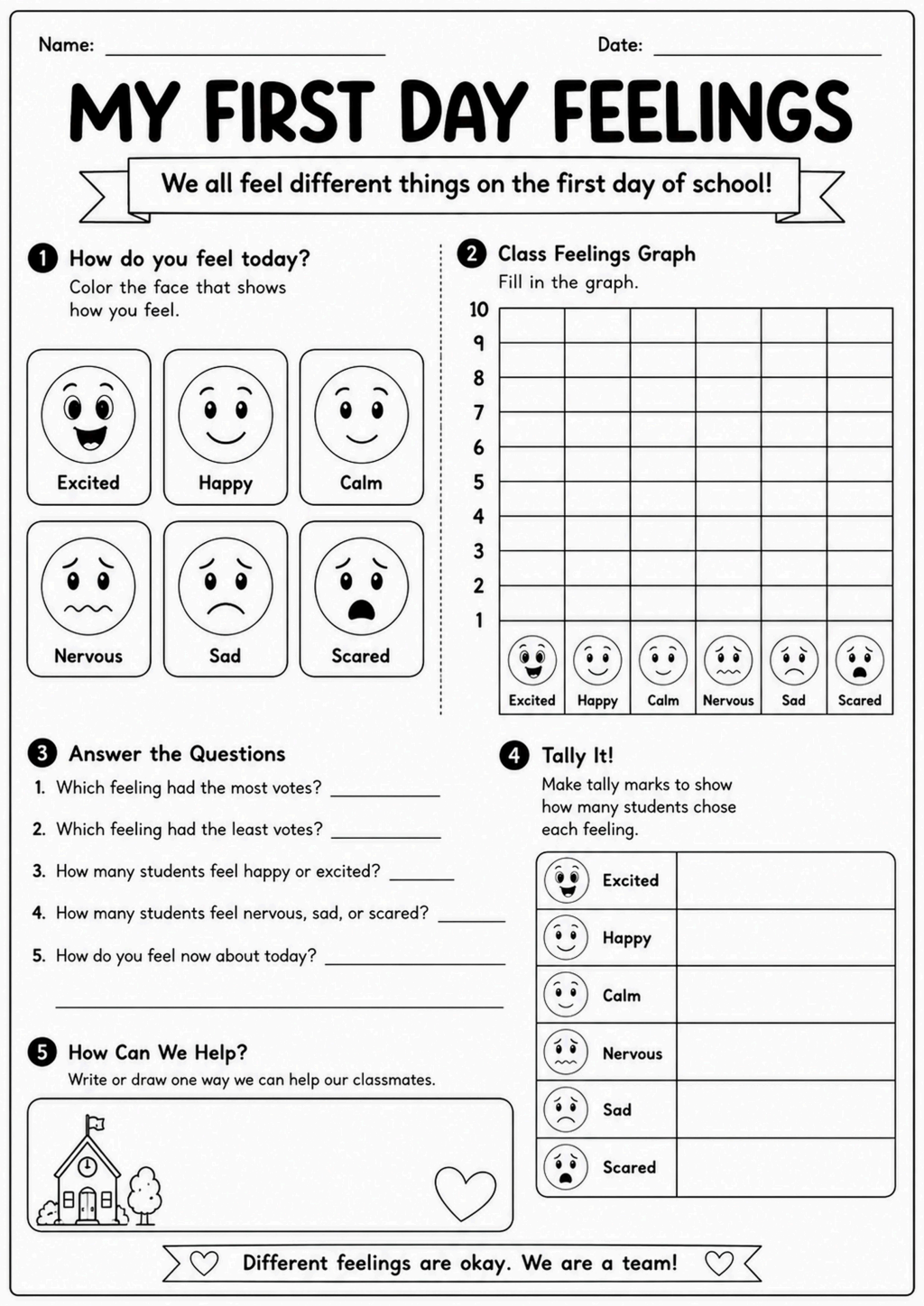 First Day Feelings Graphing Worksheet