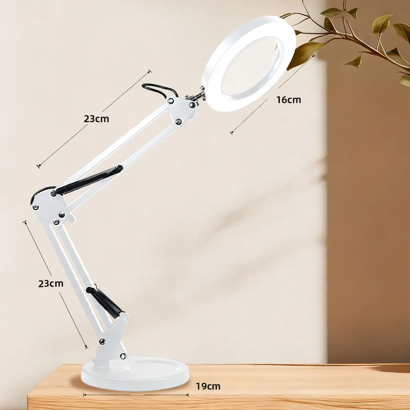 LED work lamp with long articulated arm and eye protection
