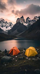 Tents Camping Patagonia Mountains Lake Sunset Landscape
