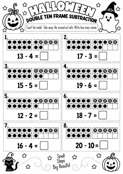 Halloween Double Ten Frame Subtraction