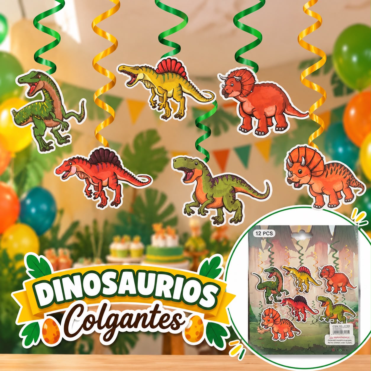 Dinosaurios colgantes T-Rex 12 piezas