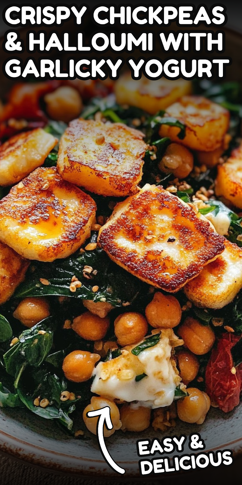 Crispy Chickpeas & Halloumi with Garlicky Yogurt