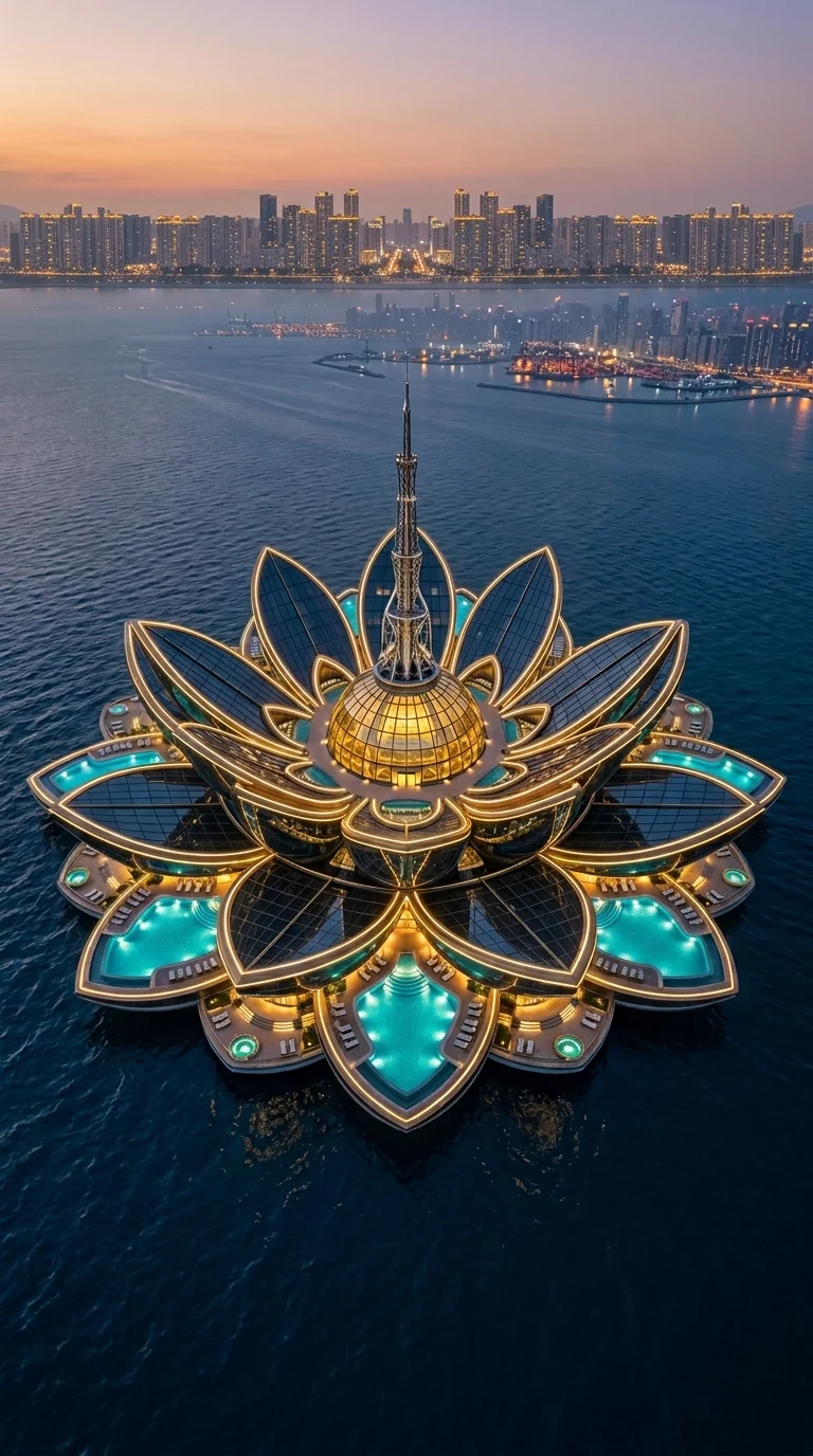 Futuristic Lotus Flower Shaped Architecture Complex Aerial View - Free 4K mobile Wallpaper