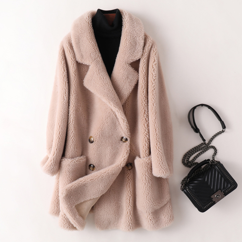 Women's mid-length lambskin imitation coat