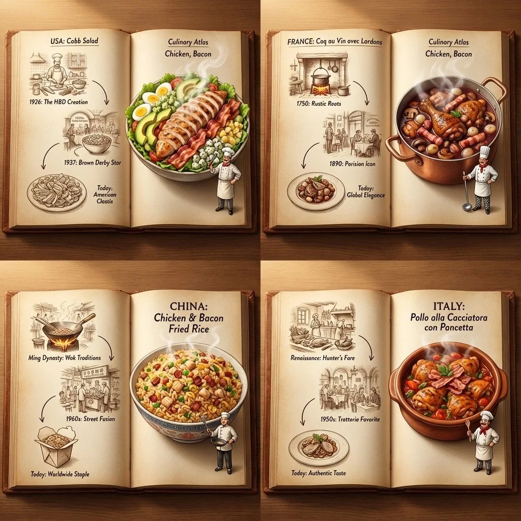 <instrucciones> Entradas: Ingredientes = [Elección del usuario, p. ej., Pollo, Tocino] Paso 1: Análisis global Analizar el...