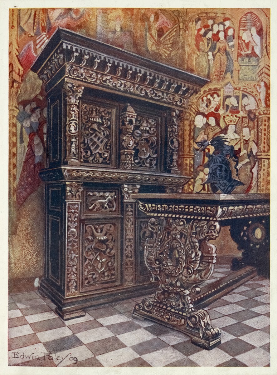 Carved oak armoire Carved oak table 1910   1911