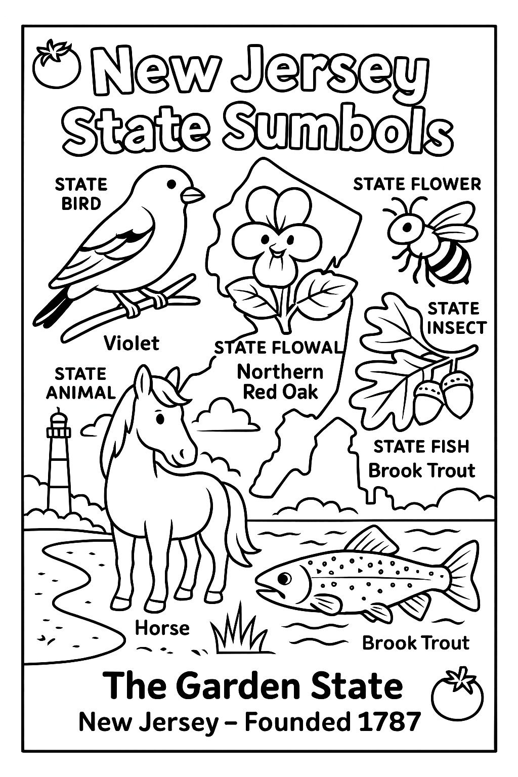New Jersey State Symbols – Simple Educational Printable Coloring Page for Kids – printable coloring page