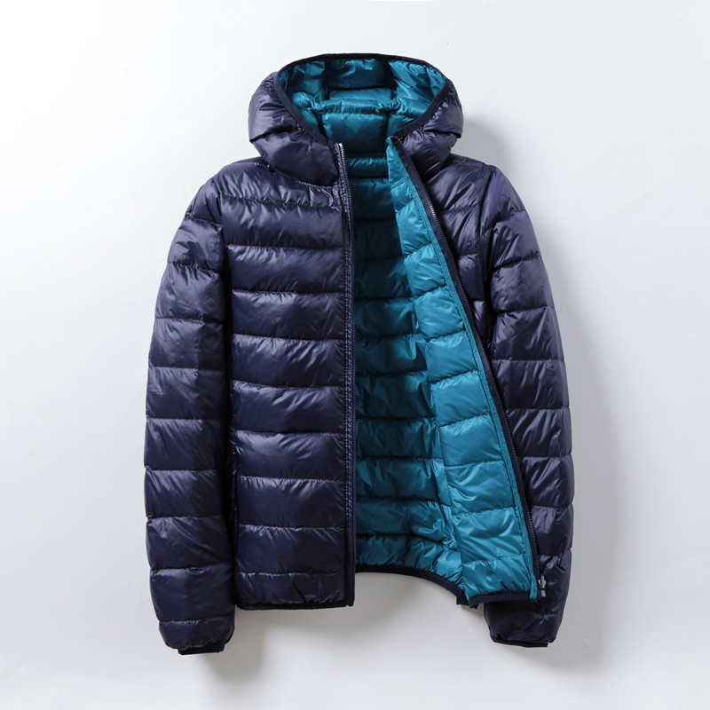 Reversible women's down jacket with hood, light and short