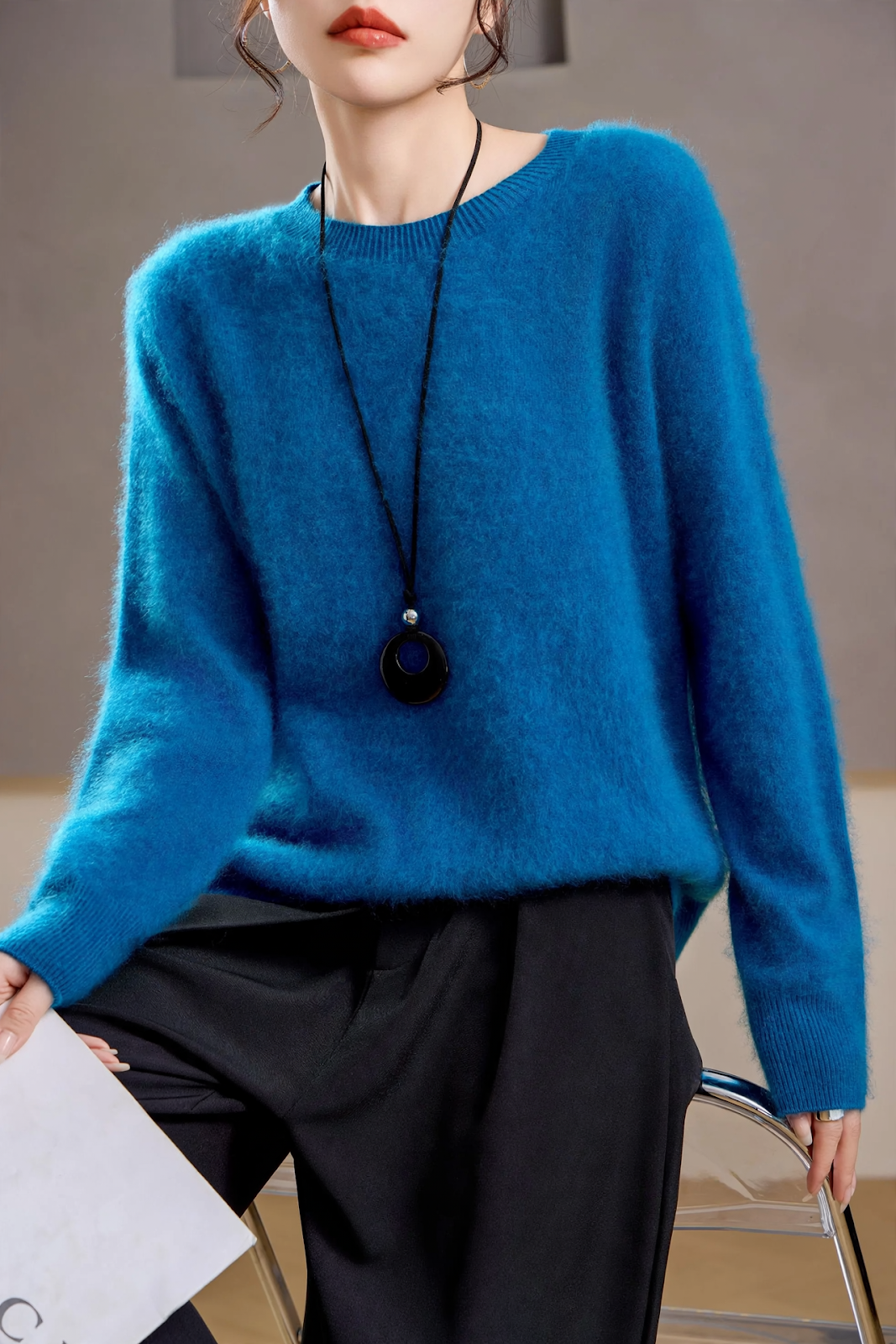 Women's Cashmere Wool Sweater, Brushed, Round or V-Neck