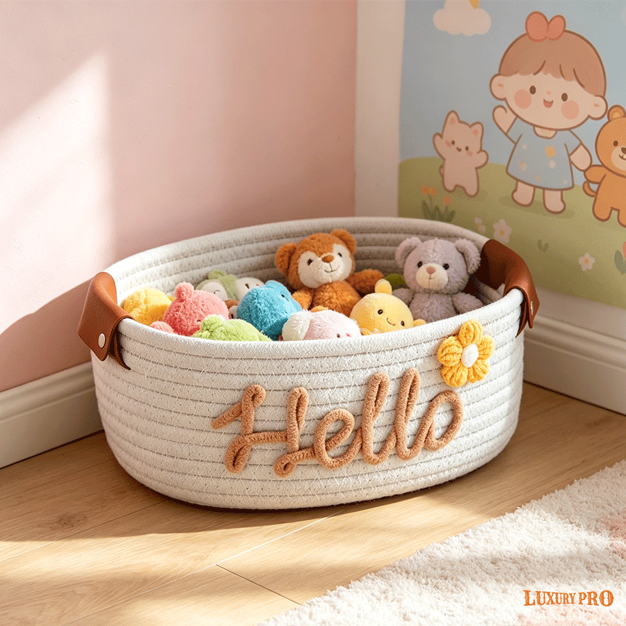 Leather Handle Storage Basket
