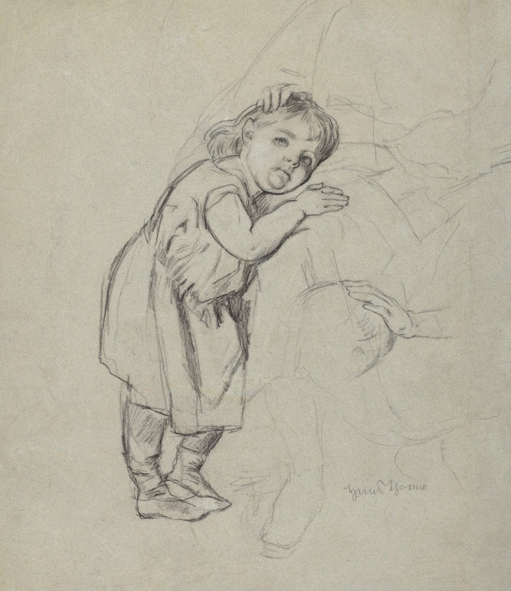 Study of a Child Resting Its Head on an Adult Persons Knees after 1900