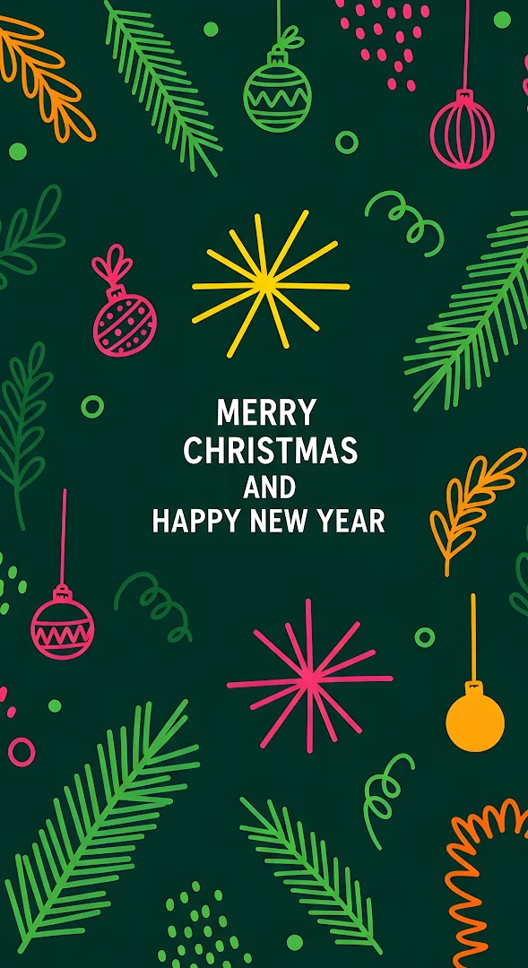 Abstract Neon Doodle Christmas Greeting Card Design