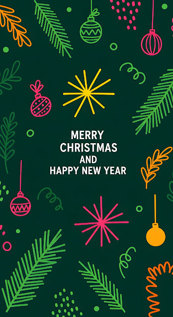 Abstract Neon Doodle Christmas Greeting Card Design - Free mobile Wallpaper