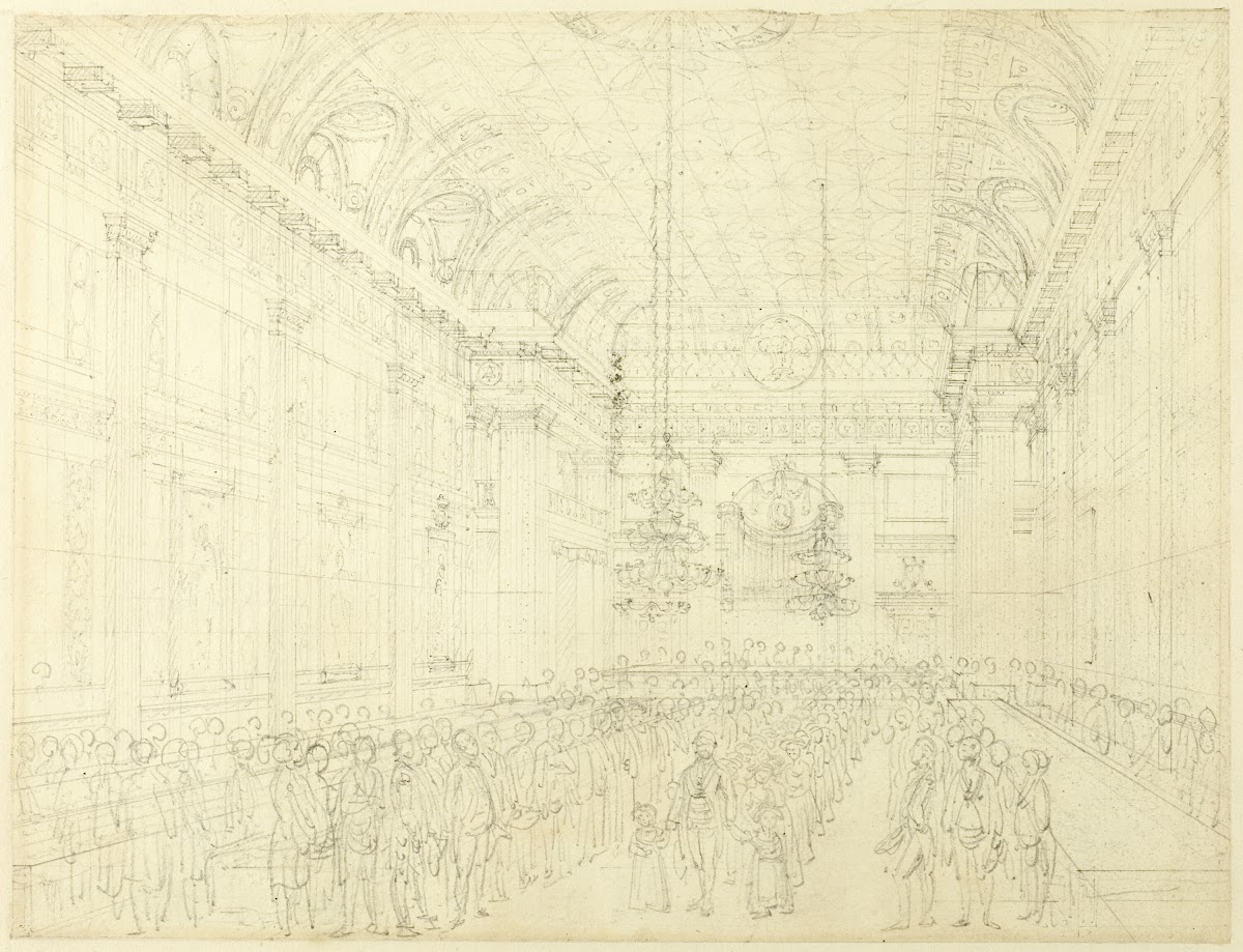 Study for Freemasons Hall Great Queen Street from Microcosm of London c 1808