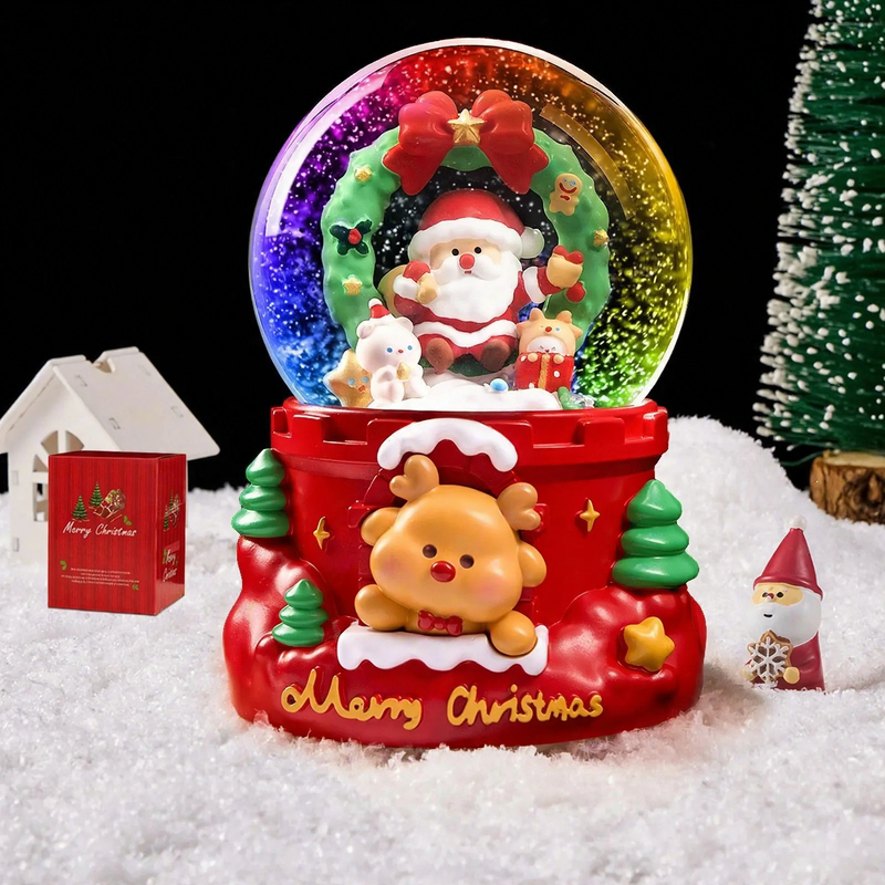Christmas snow globe with light and music