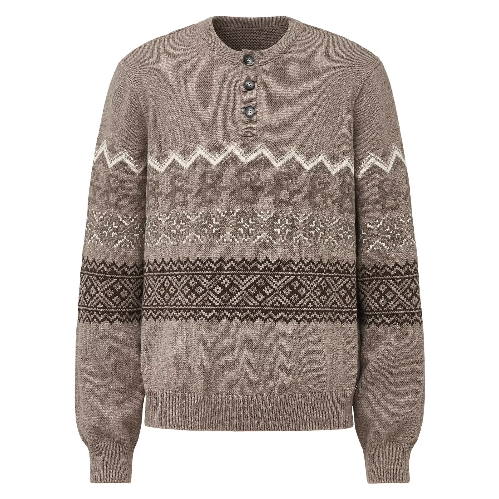 Unisex knitted sweater with Fair-Isle pattern and button placket