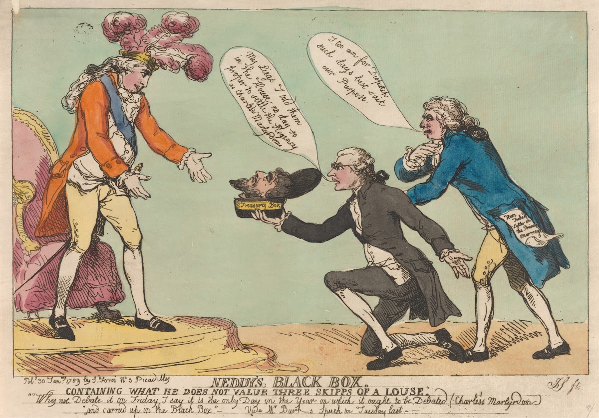 Neddys Black Box Containing what he does not value Three Shipps of a Louse 1789