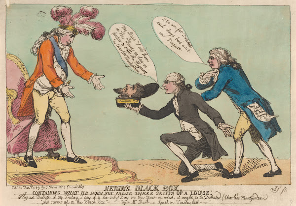 Neddys Black Box Containing what he does not value Three Shipps of a Louse 1789