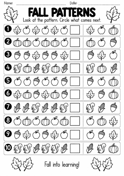 Fall Pattern Completion Worksheet
