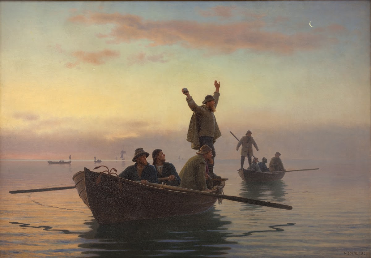 Hornfiskefangst Med Drivvod Tidlig Morgen 1880
