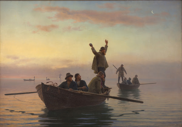 Hornfiskefangst Med Drivvod Tidlig Morgen 1880