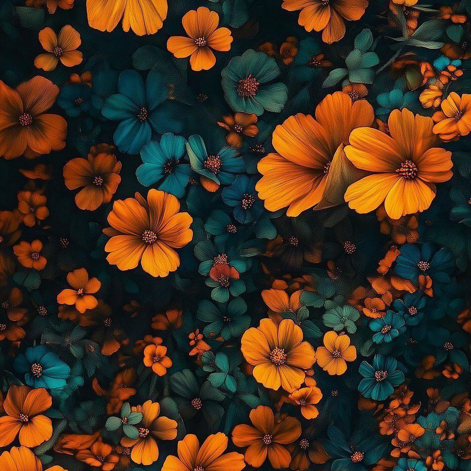 Download Orange And Teal Flower Pattern iPhone