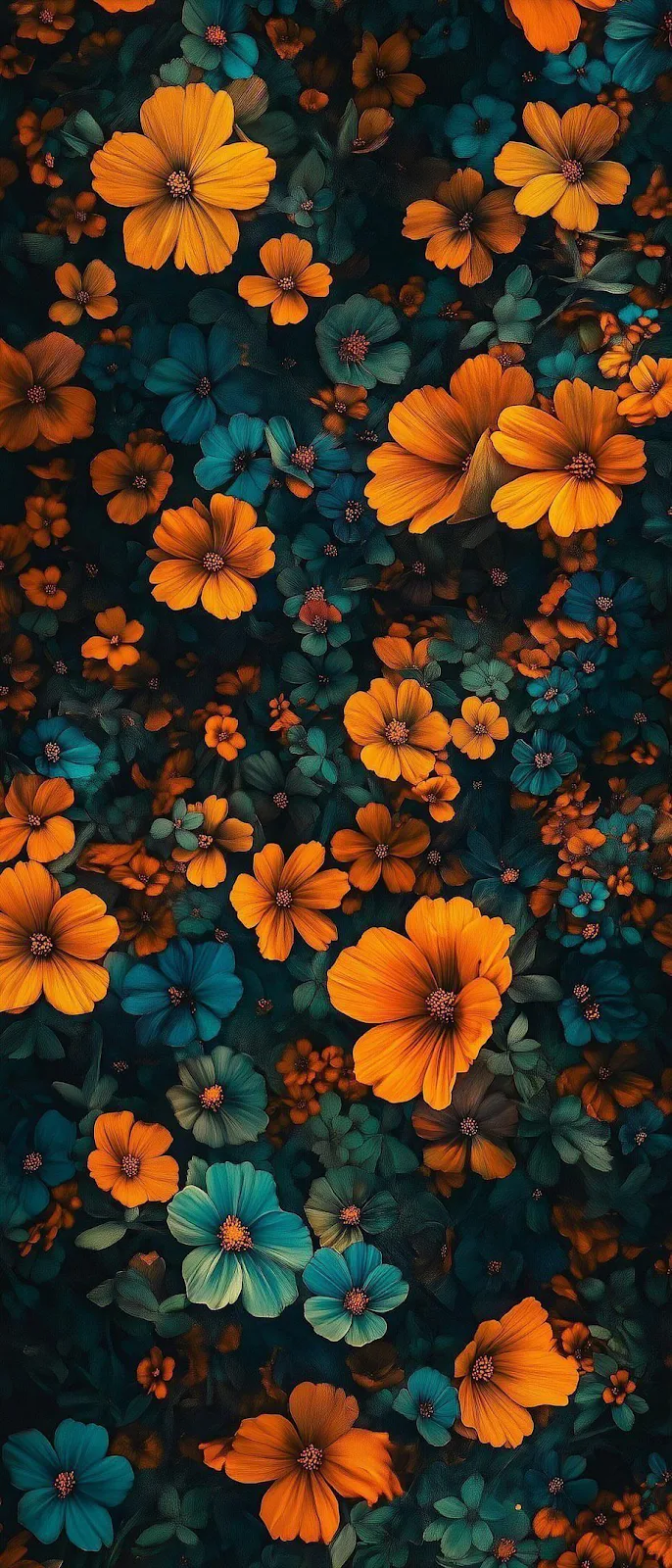 Orange And Teal Flower Pattern - Digital Art Pattern iPhone Wallpaper (926x2160)
