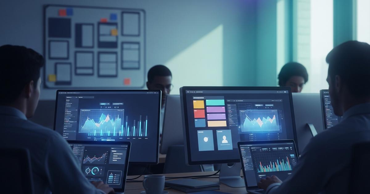 Echipa agenției de promovare SMM Chișinău analizând statistici social media pe monitoare