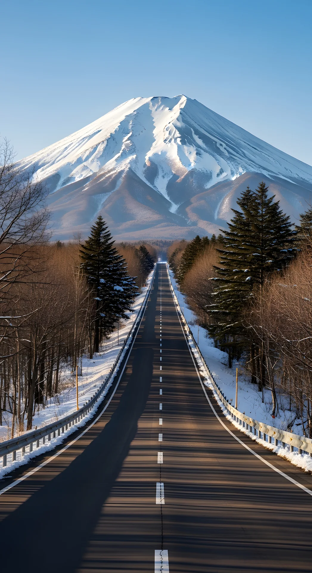 Straight Road Leading to Majestic Snow Capped Mount Fuji - Free 4K mobile Wallpaper