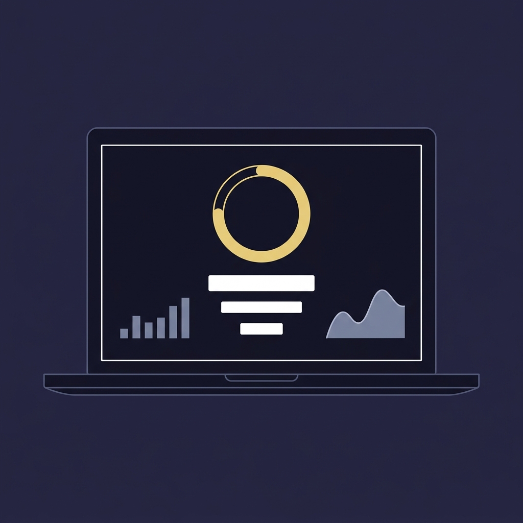 How Routine Improves Trading Consistency minimalist 2D vector laptop weekly review dashboard showing adherence rate as a circular progress ring and small charts in Funded Plays brand colors