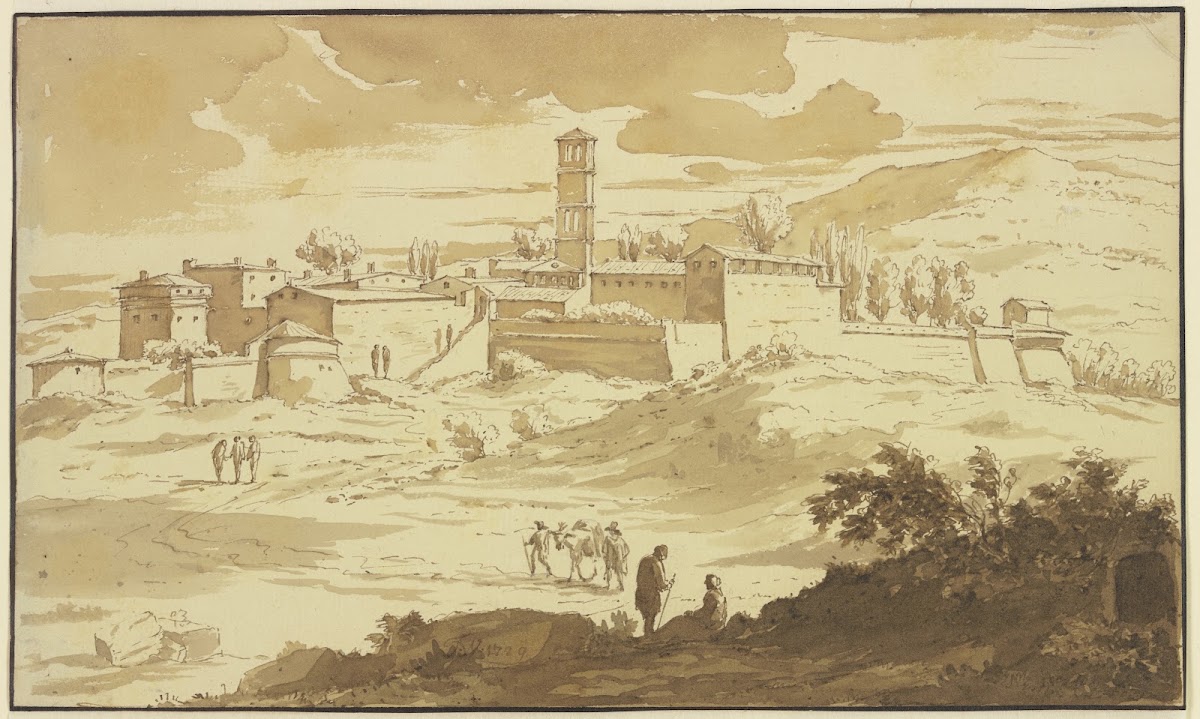 Italienische Stadt mit Festungsmauern 1729