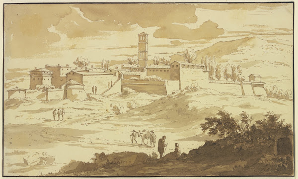 Italienische Stadt mit Festungsmauern 1729