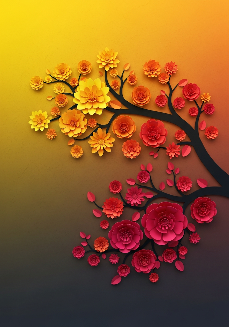 Paper Cutout Floral Branch Gradient