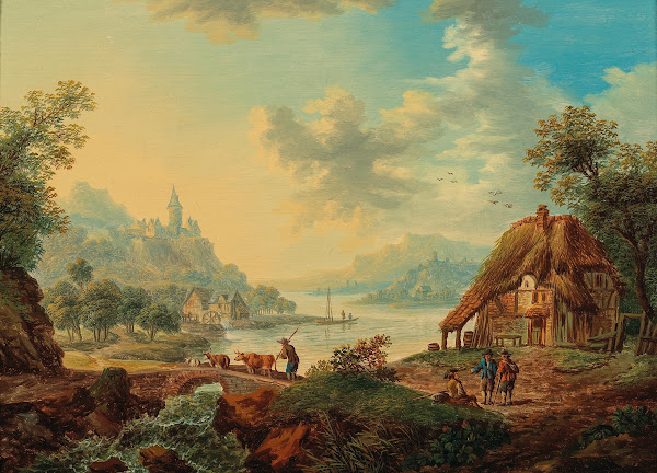 Rhenish river landscape with countryfolk