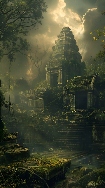 Ancient Jungle Temple Ruins Mystical Sun Rays - Free mobile Wallpaper