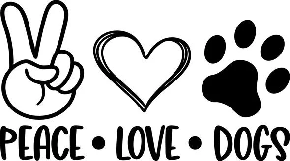 Peace Love Dogs SVG with peace sign, heart, and paw print