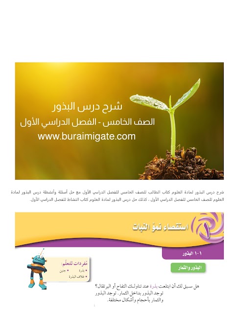 شرح درس البذور - بوابة البريمي - علوم الصف 5 الفصل 1