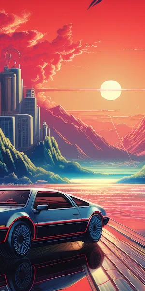 Synthwave, DeLorean, Outrun, Retrowave 4K Wallpaper Background