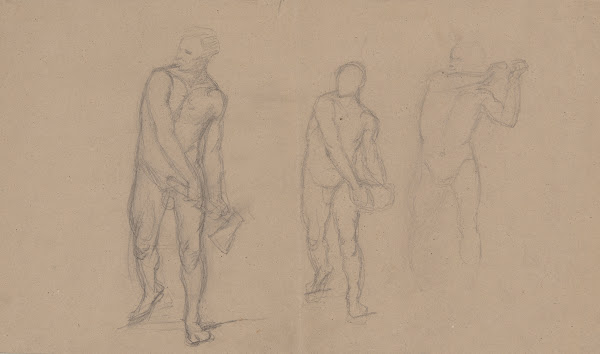 Three sketches of male nudes for the painting Martyrdom of St Matthias 1866 1867