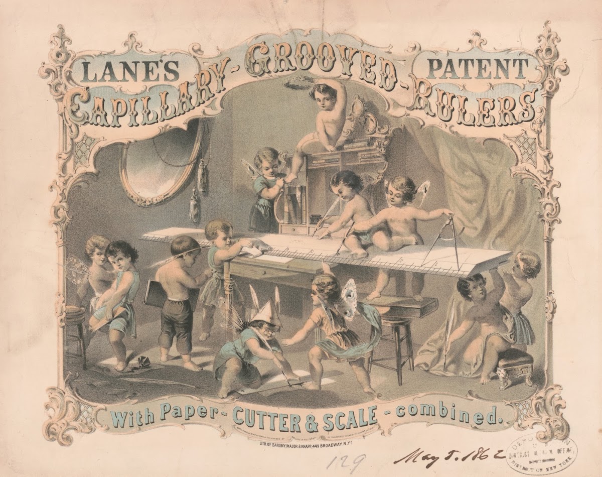 Lanes patent capillary grooved rulers With paper cutter  scale  combined 1862