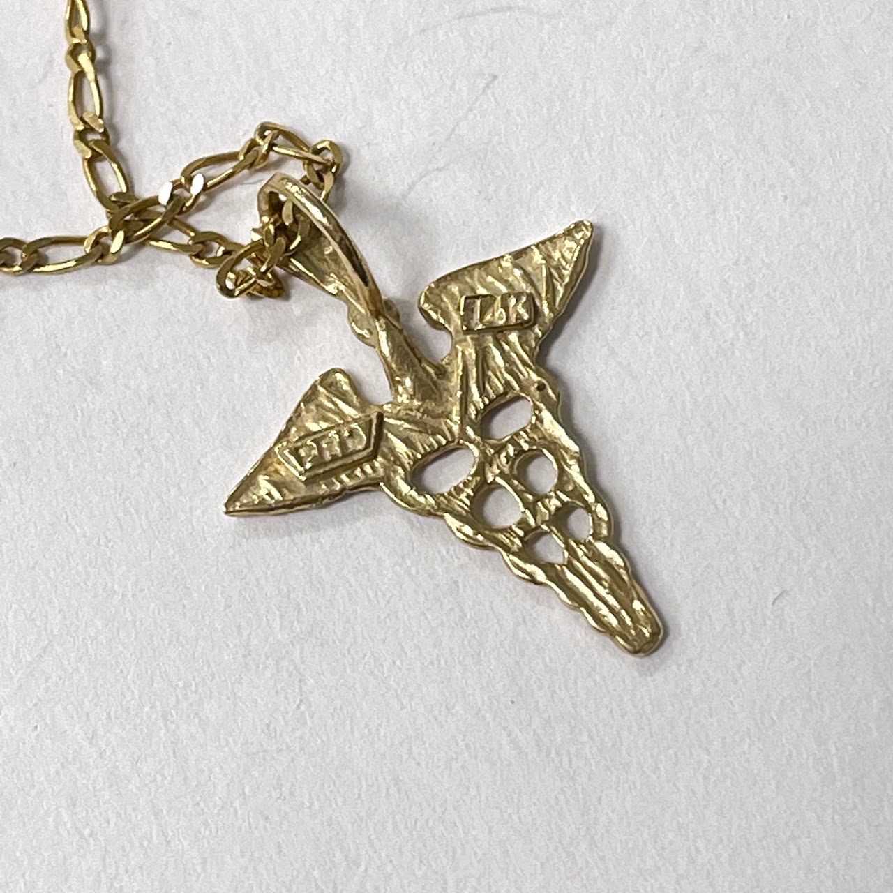 14K Gold Chain & Caduceus Pendant Necklace