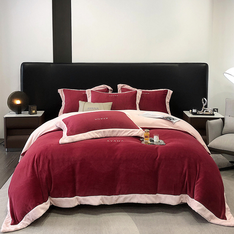Milk fiber fleece bedding set, embroidered