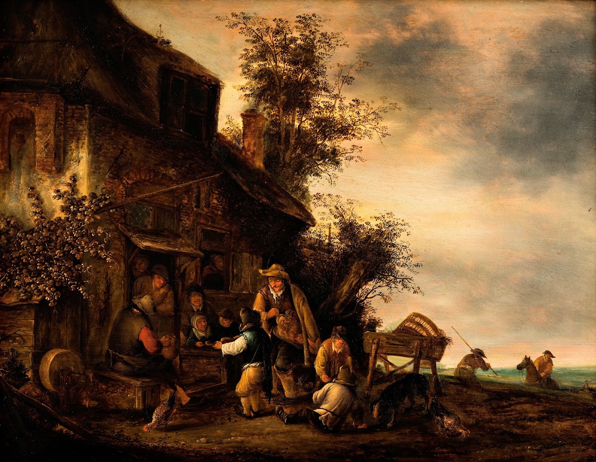 Scene With A Hurdy Gurdy Player And A Boy Violinist Outside A Tavern 1650 1700